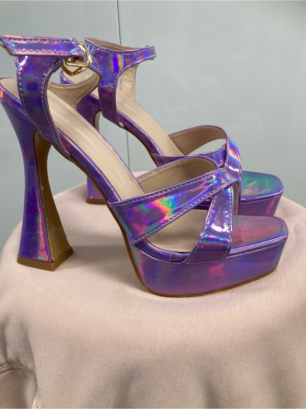 Iridescent Purple Platform Sandals for Women
